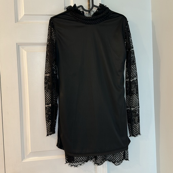 Cocktail Party Mini Black Lace Long Sleeves Dress - Picture 8 of 9